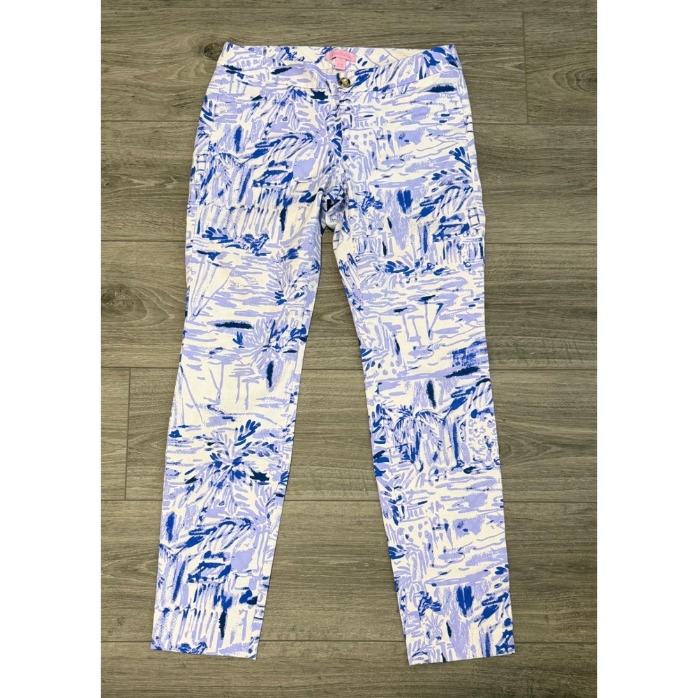 Lilly Pulitzer Size 2 Kelly Skinny Ankle Pants Coastal Blue Fancy Feet Fox‎